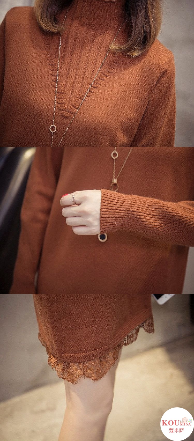Dress4530 เดรสไหมพรมโอเวอร์ไซส์ทรงหลวมๆ แขนยาวคอเต่าชายลูกไม้สีพื้นน้ำตาลอิฐ งานไหมพรมถักเนื้อนุ่มพิเศษใส่นิ่มสบายผิวงานเกรดพรีเมียม งานดีดีไซน์น่ารัก ใส่ชิลล์ๆ ในวันสบายๆ หรือใส่เที่ยวก็ดูดี