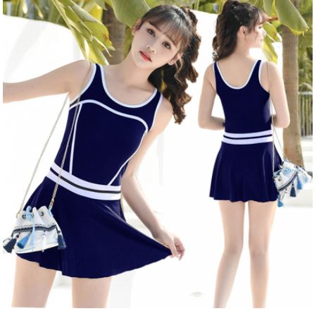 ชุดว่ายน้ำวันพีช แบบมีกระโปรง ระบาย สีน้ำเงิน กรมท่า แนว Sport ชุดว่ายน้ำ สำหรับ สาวนักกีฬา แบบสวย ไม่โป้ ค่ะ 351003