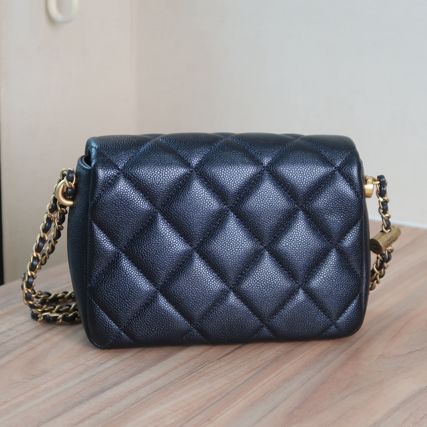 Chanel Black Caviar Mini 7" Adjustable Strap GHW