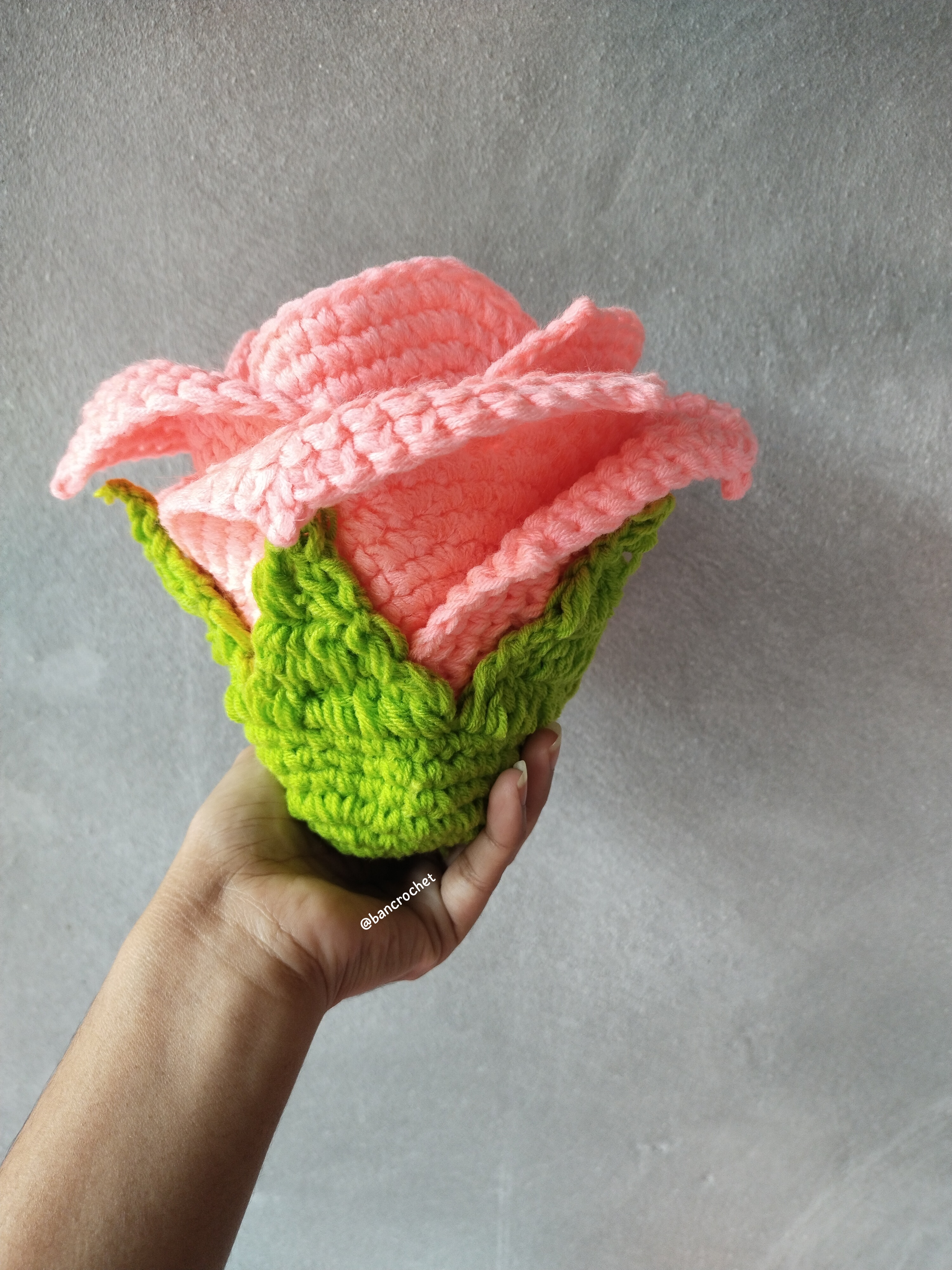 Bancrochet กุหลาบดอกใหญ่ถักโครเชต์ crochet big rose หลากสี 20 cm