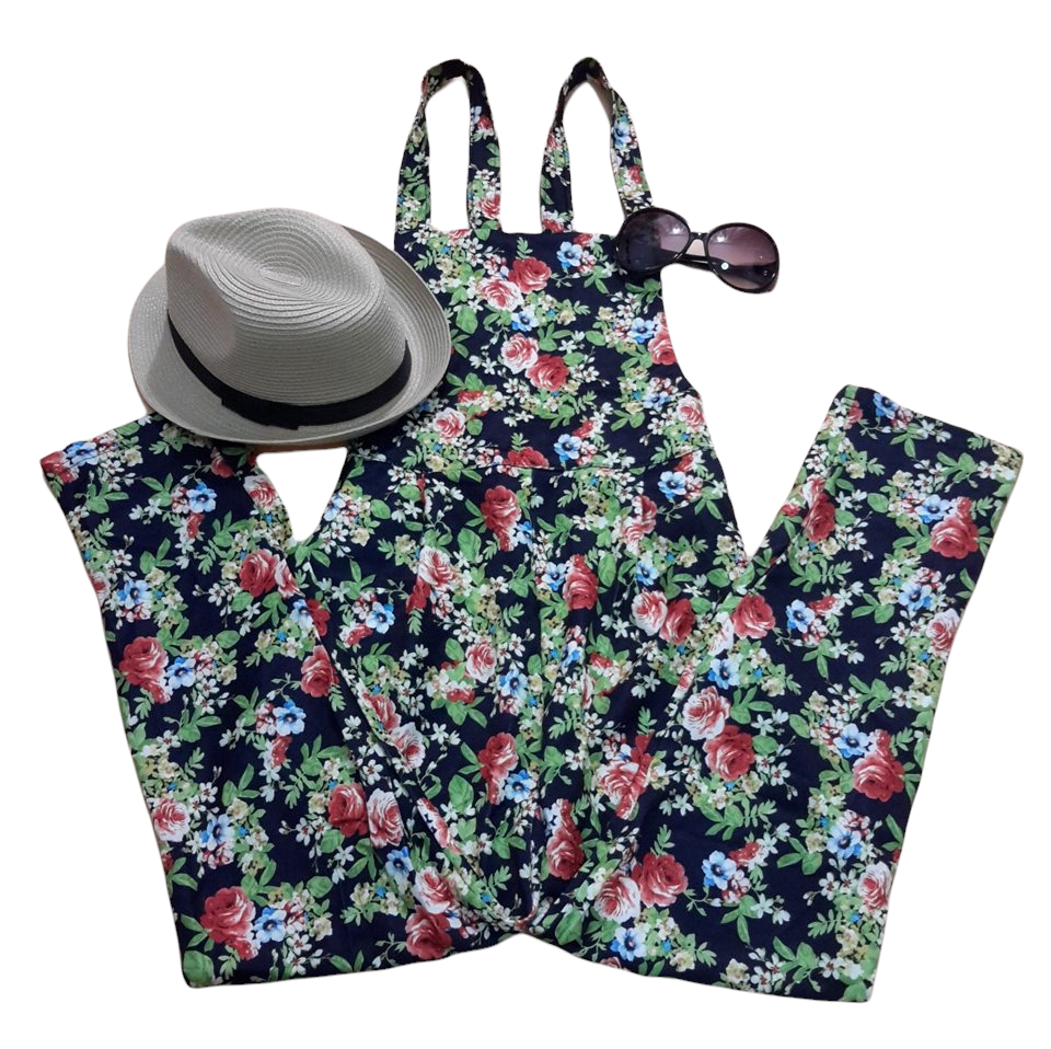 Jumpsuit633 ชุดเอี๊ยมกางเกงขายาวเอวยืดมีกระเป๋าข้าง ผ้าฮานาโกะหนาเนื้อดีลายดอกไม้พิมพ์ลายคมชัด มี 3 โทนสี ขาว ดำ ฟ้า