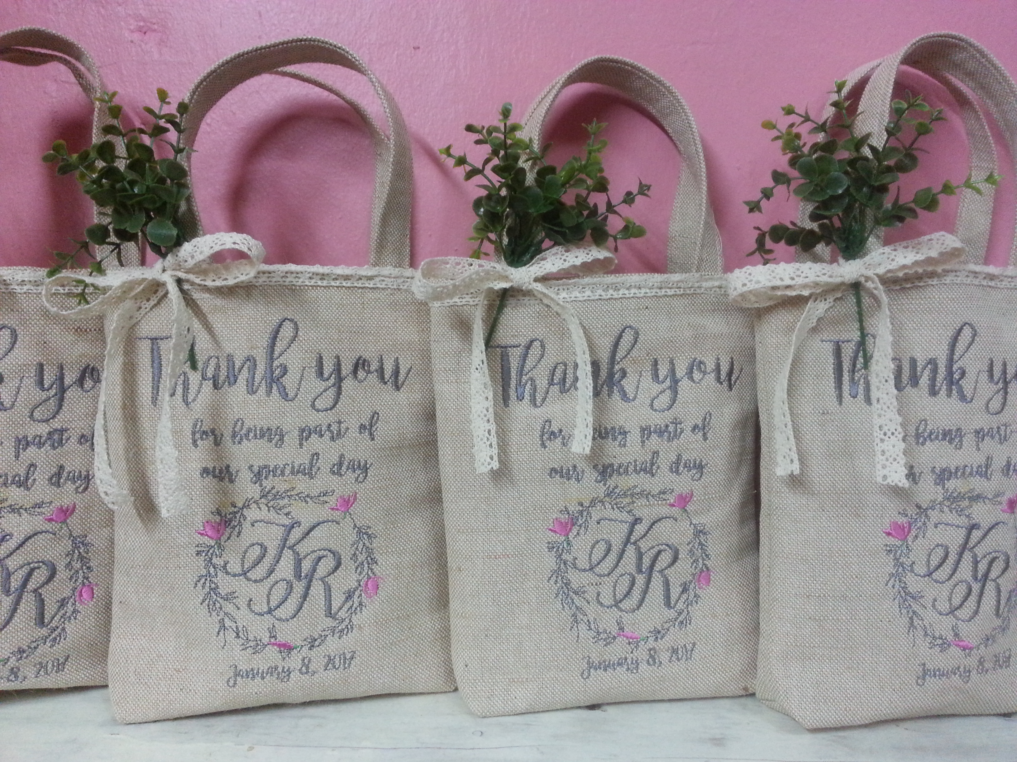 ถุงผ้ากระสอบหูหิ้วปักโลโก้ งานมงคลสมรส