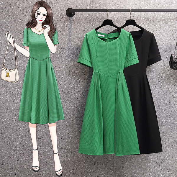 เดรสคนอ้วน เดรสสาวอวบ ชุดเดรสคนอ้วนวัยรุ่นแขนสั้น BY PLUS SIZE Girl
