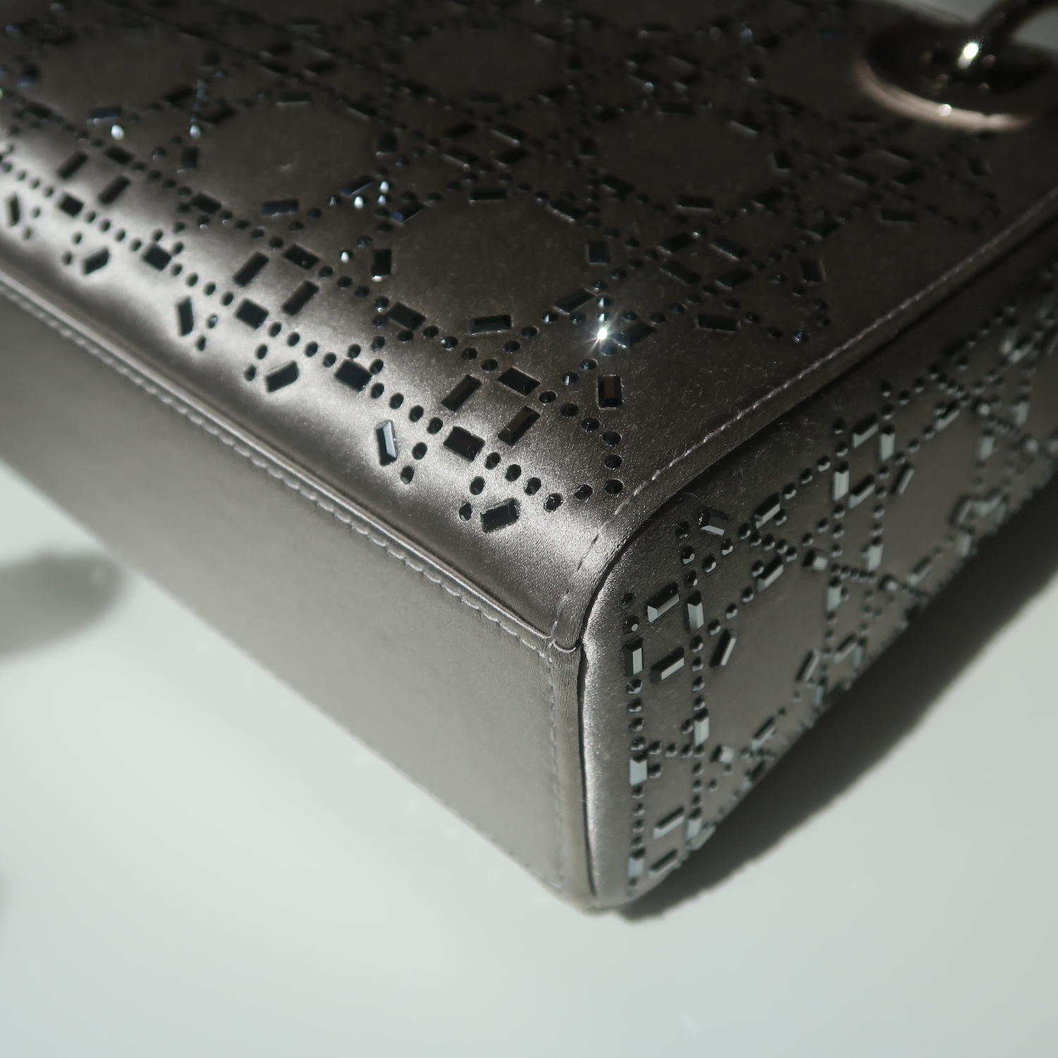 Christian Dior Grey Strass Cannage Satin Mini Lady Dior SHW