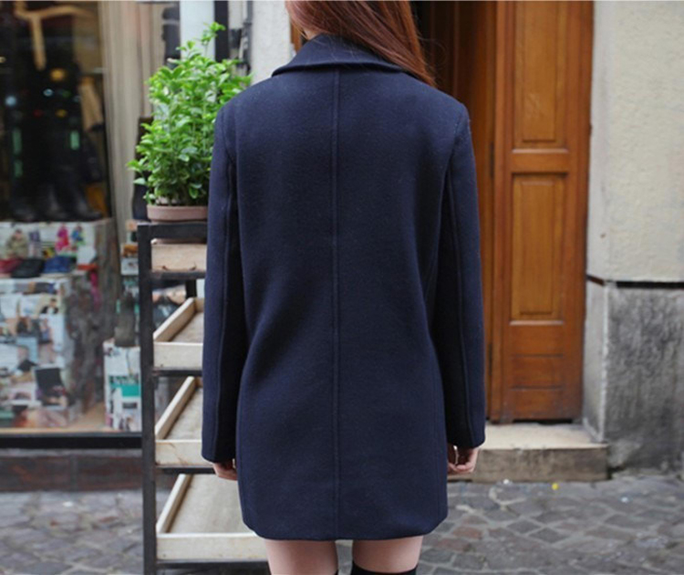 เสื้อโค้ทกันหนาว รุ่นกระดุม 2 แถว สไตล์เกาหลี ผ้าวูลผสม พร้อมส่ง DARK BLUE