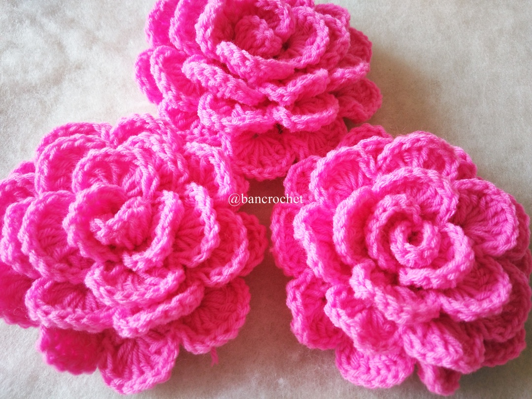 (ราคาส่ง) กุหลาบถักไหมพรม Rose Flowers Crochet หลากสี 5 นิ้ว