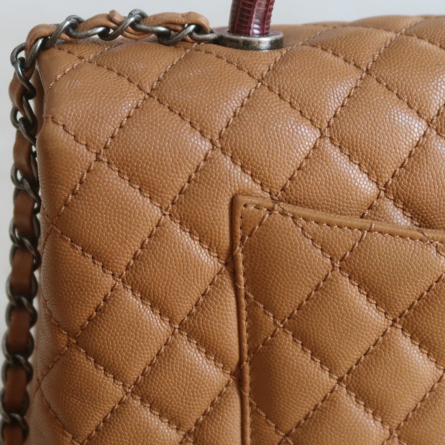 Chanel Caramel Caviar Coco Handle Lizard Medium 13" RHW