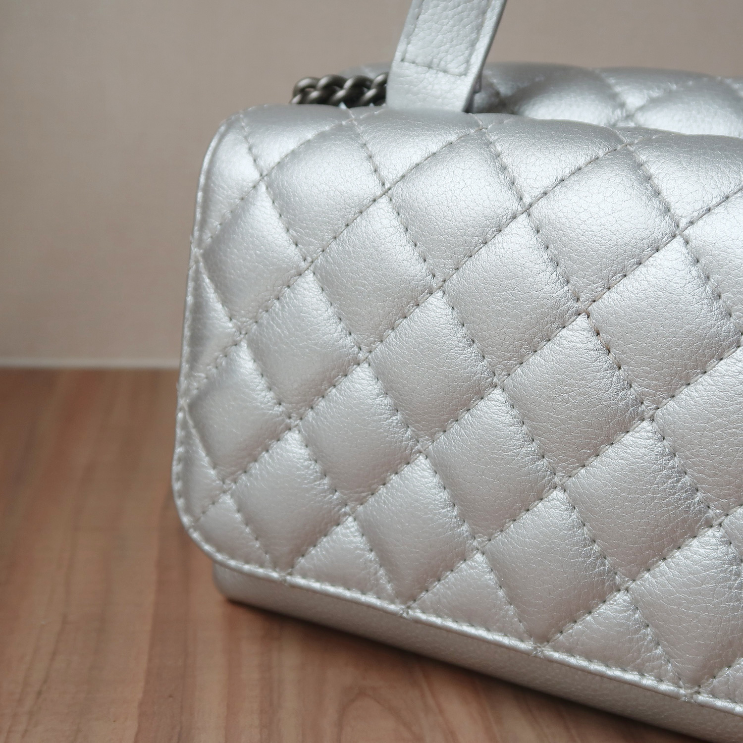 Chanel Silver Calfskin Coco Twin RHW