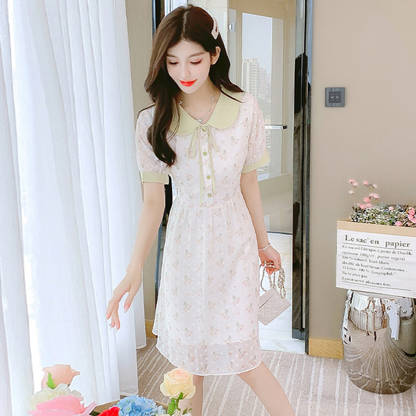 เดรสลูกไม้ เดรสชีฟองสวยๆ แขนสั้น By Meiyi women's clothing