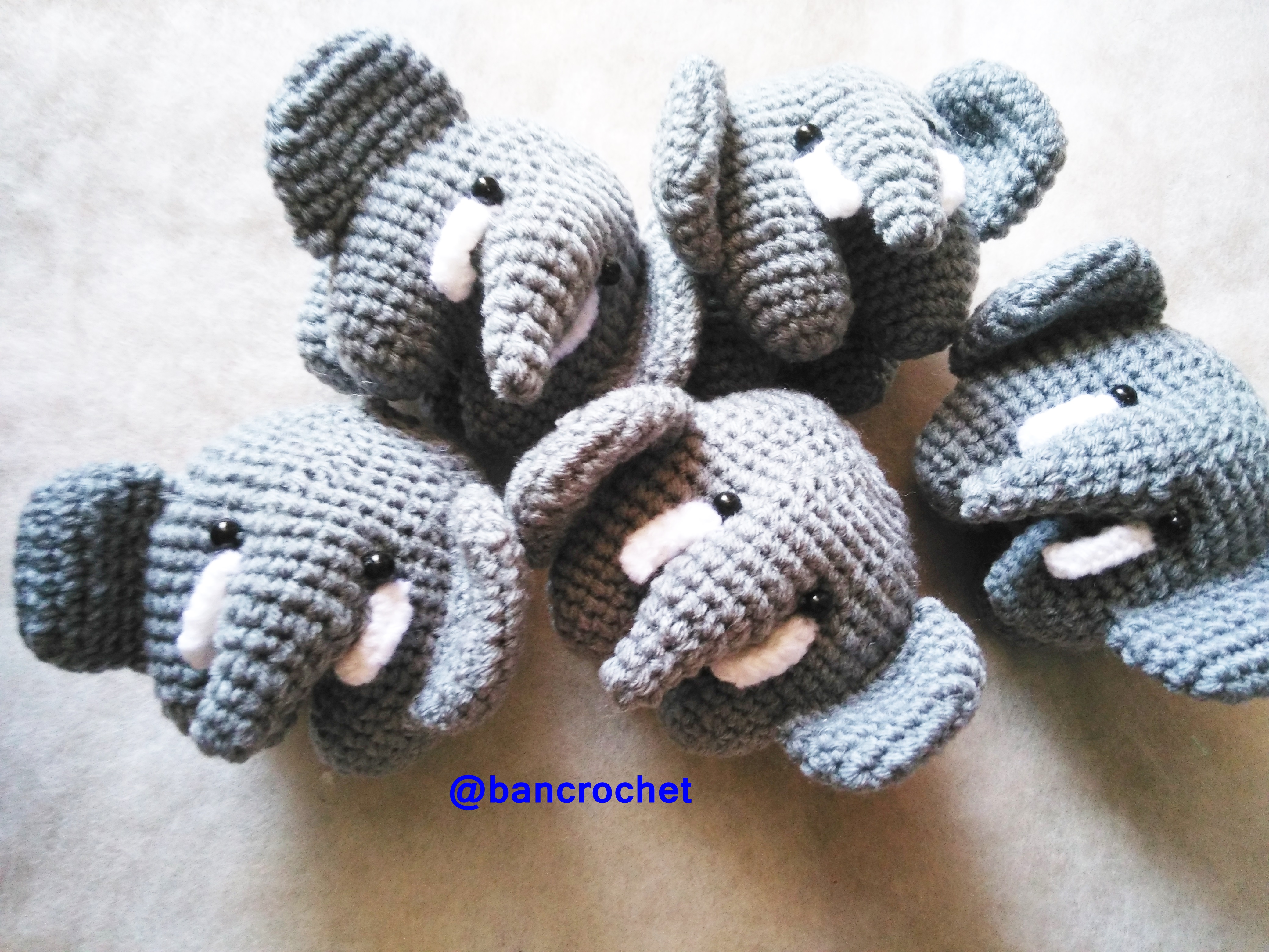Bancrochet ช้างถักโครเชต์ Crochet elephant doll สีเทา 4 นิ้ว