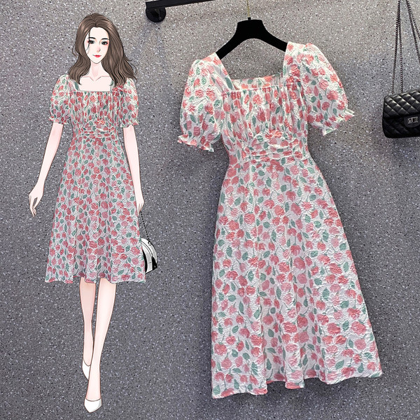 เดรสคนอ้วน เดรสสาวอวบ ชุดเดรสคนอ้วนวัยรุ่นแขนสั้น BY PLUS SIZE Girl