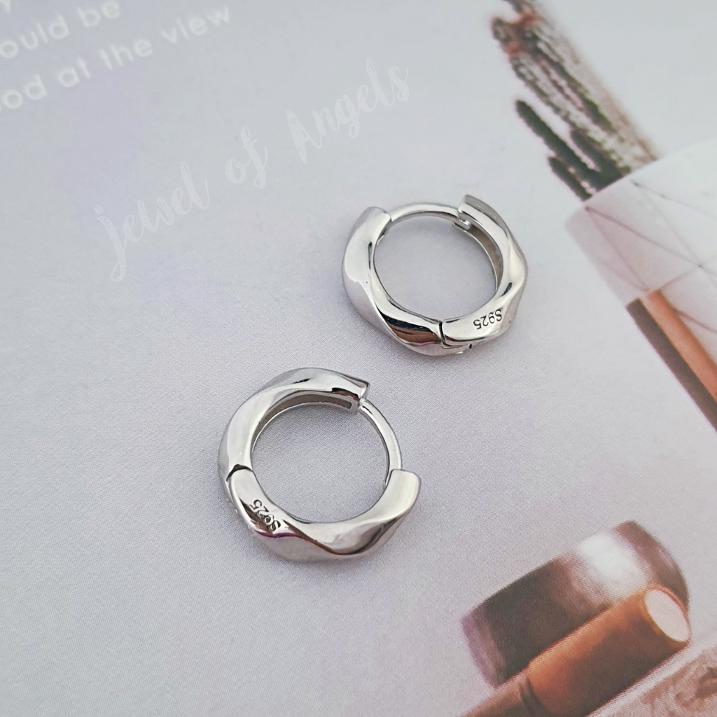 ต่างหูเงินแท้ S925 รุ่น Flame ต่างหูห่วงเล็กเกลียวหนา มินิมอล สูง12.4mm เงินแท้ทั้งชิ้น Silver925