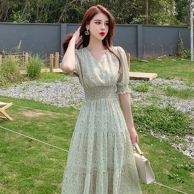 เดรสลูกไม้ เดรสชีฟองสวยๆ แขนสั้น By Meiyi women's clothing