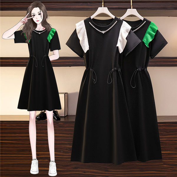 เดรสคนอ้วน เดรสสาวอวบ ชุดเดรสคนอ้วนวัยรุ่นแขนสั้น BY PLUS SIZE Girl