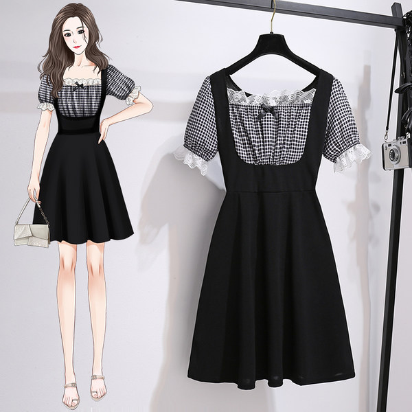 เดรสคนอ้วน เดรสสาวอวบ ชุดเดรสคนอ้วนวัยรุ่นแขนสั้น BY PLUS SIZE Girl