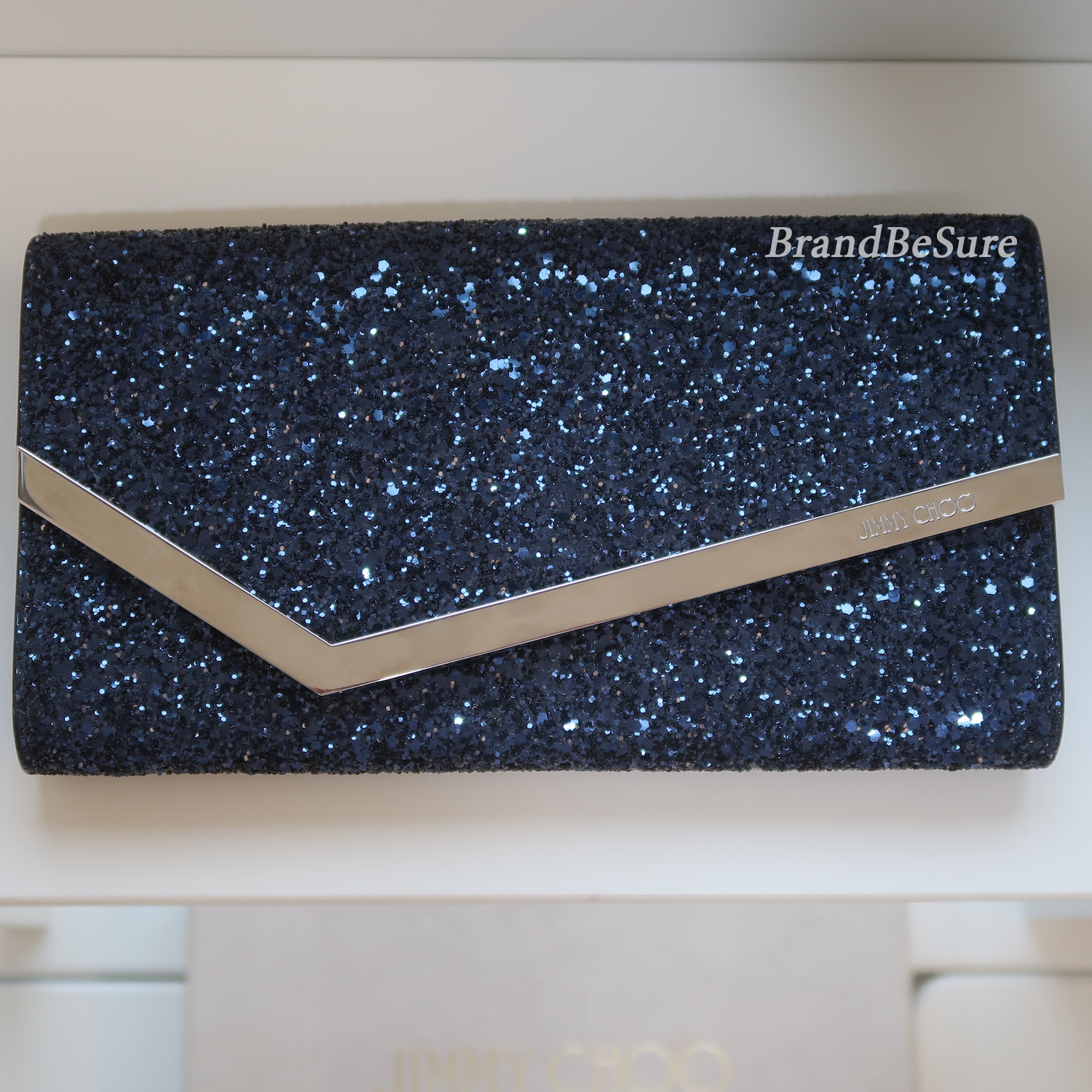 Jimmy Choo Blue Metallic Emmie Chain Wallet