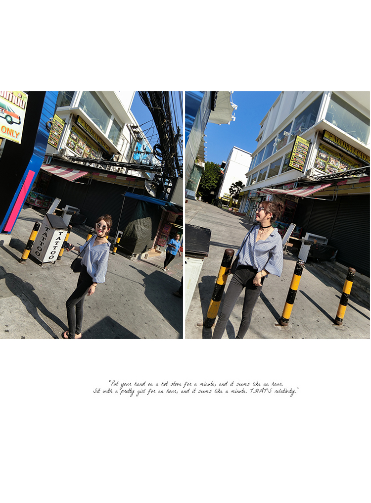 เสื้อเชิ้ตแฟชั่น ลายทาง ทรงเก๋ พร้อมส่ง