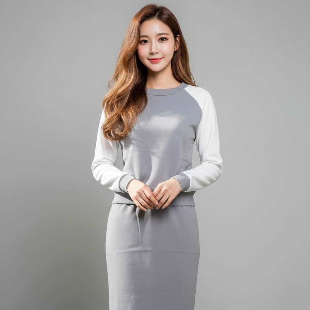 🤍 Set_bs1295 ชุดเซ็ทผู้หญิง เสื้อแขนยาว+กระโปรงเข้ารูป โทนขาวเทา สไตล์เกาหลี ใส่ไปคาเฟ่ ใส่ทำงานได้ ผ้านุ่มยืดหยุ่น