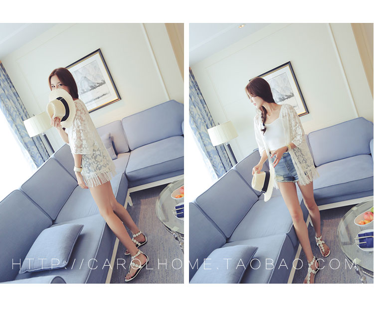 เสื้อคลุมซีทรู มีลายในตัว เหมาะกับวันชิลๆ พร้อมส่งจ้า white