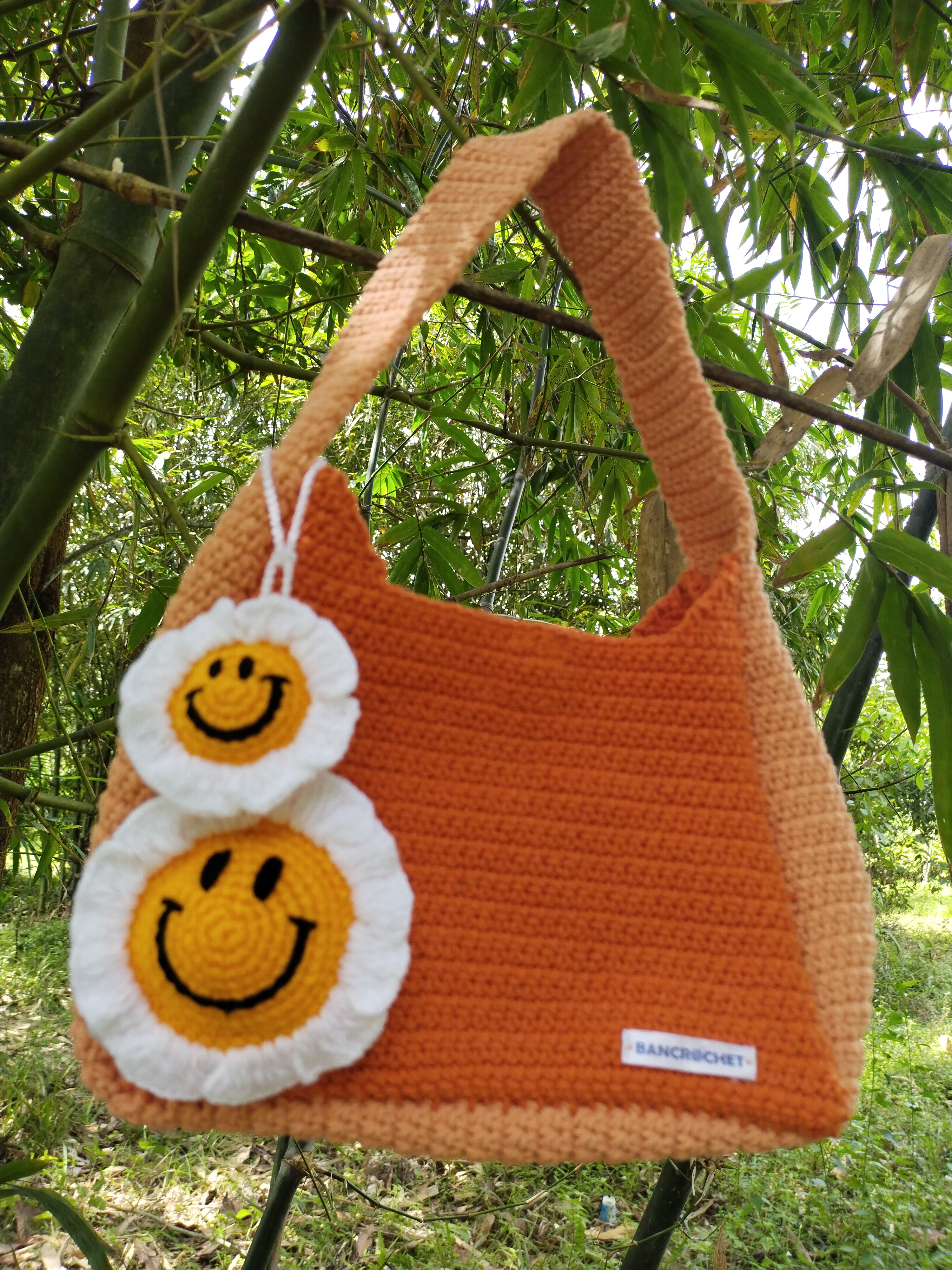 Bancrochet กระเป๋าถักโครเชต์ crochet bag ส้ม 8*5.5 สาย 7 inch