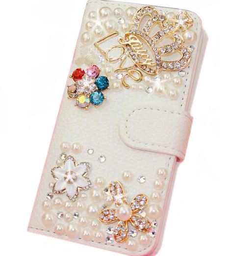 เคส iphone 4 4S แบบเปิดปิด เคสหนังสีขาว ติด คริสตัล 3 D ลายมงกุฏ ประเทศอังกฤษ เคส Hand made ไม่ซ้ำใคร 111820