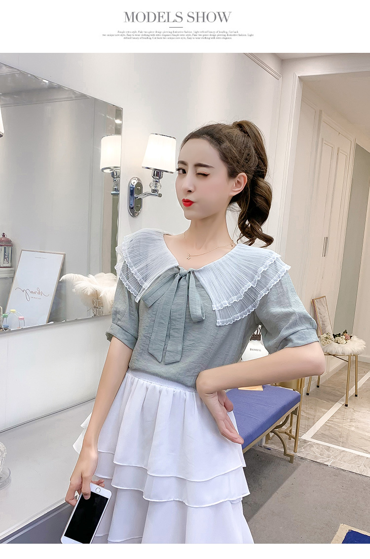 Blouse3880 เสื้อคอวีผูกโบว์ แต่งปกลูกไม้เพิ่มดีเทลความน่ารัก ผ้าโพลีเกรดพรีเมียมเนื้อดีมีน้ำหนักนุ่มใส่สบาย งานสวยน่ารักเต็มสิบ แมทช์กับอะไรก็เข้า ใส่เที่ยว/ใส่ทำงานได้ มี 2 สี ขาว, เขียว