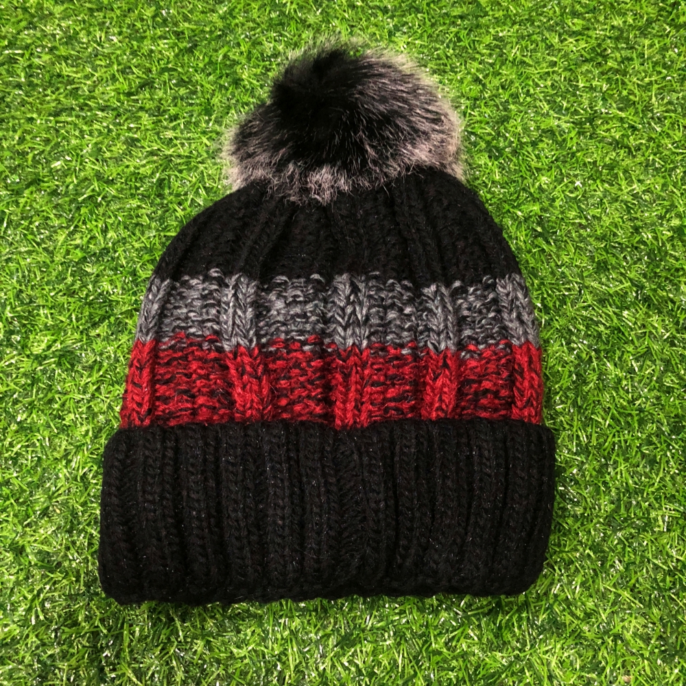 หมวกไหมพรมเนื้อนุ่ม แต่งแถบลาย ด้านในบุขนสั้นอุ่น พร้อมส่ง งานดีเลยจ้า