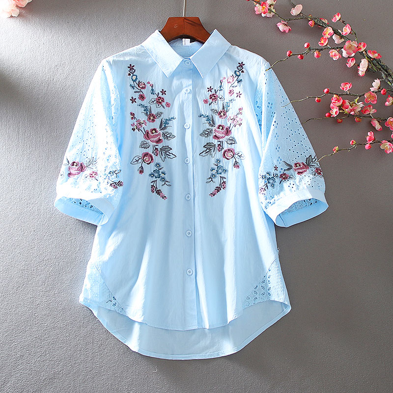เสื้อลินิน เสื้อผ้าฝ้ายลินิน เสื้อเชิ้ตผ้าลินิน ปักลายสวยๆด้วยด้าย สไตล์VINTAGE
