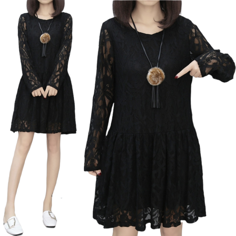 Dress4450 เดรสลูกไม้แขนยาวทรงปล่อยชายระบาย มีซับในอย่างดี ผ้าลูกไม้คอตตอนอย่างดีเกรดพรีเมียมหนามีน้ำหนักทิ้งตัว มีกระดุมคอด้านหลังใส่ง่าย งานสวยหรูดูแพง ใส่ได้ทุกโอกาส **เหลือสีดำสีเดียวค่ะ