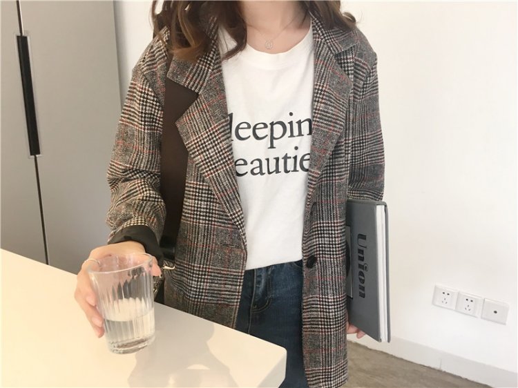 Korea Minimal Coat เสื้อคลุม ตัวสั้น สไตล์เกาหลี ผ้าทอลายสก๊อต บุซับในกันลม