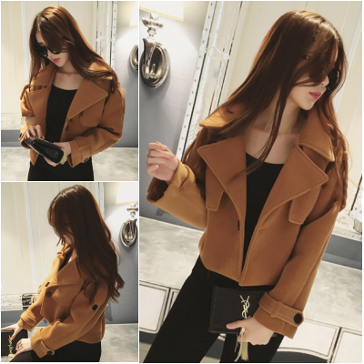 เสื้อโค้ท jacket ตัวสั้น สีน้ำตาล ผ้าสักกะหลาด ไม่หนา ทรงสวย ใส่คลุมเก๋ๆ น้ำตาล
