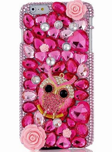เคส iphone 6 Plus ขนาด 5.5 นิ้ว เคสคริสตัล Rhinestone เคสหรู สีชมพู หวาน ๆ ติดคริสตัล นกฮูก เคส 3 มิติ Diy คริสตัลหัวใจ เคสไฮโซ 927806