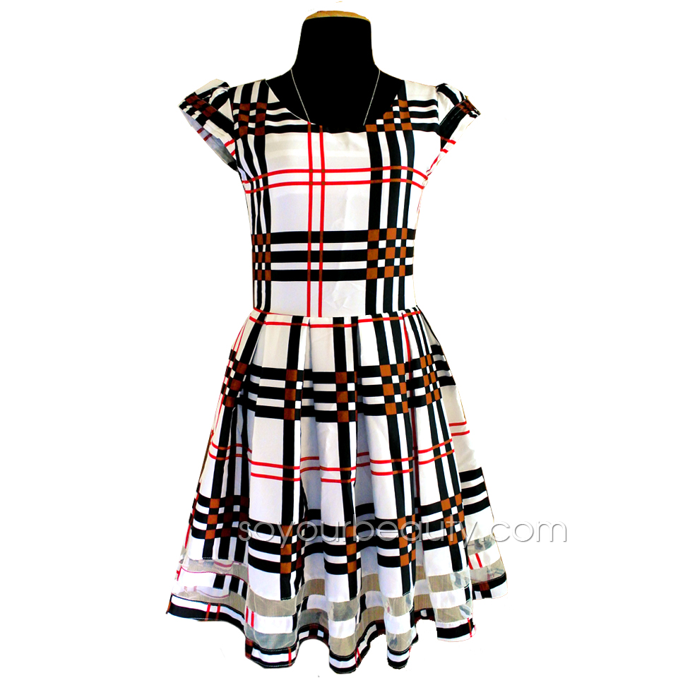 ชุดเดรสสั้นลายสก๊อตมีเข้มขัดเข้าชุด