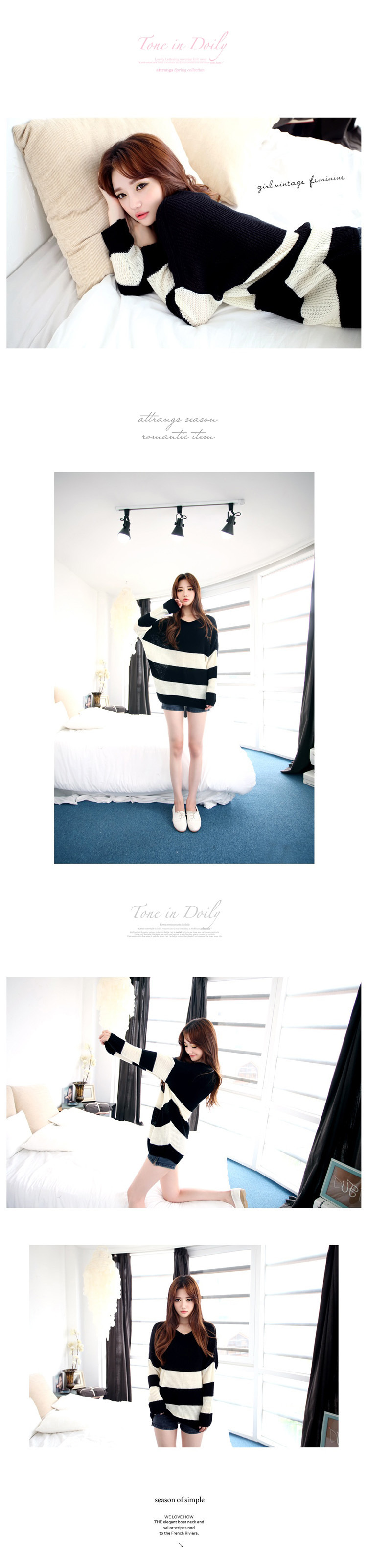 B&W Sweater เสื้อไหมพรมลายขวาง ขาวดำ ผ้าดี พร้อมส่ง same pic