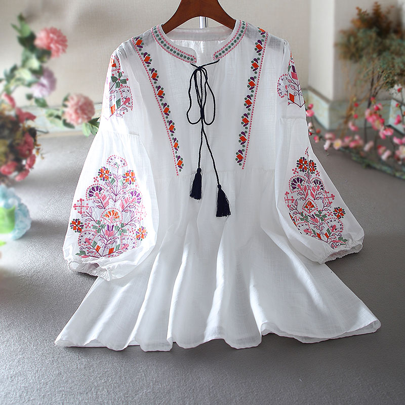 เสื้อลินิน เสื้อผ้าฝ้ายลินิน เสื้อเชิ้ตผ้าลินิน ปักลายสวยๆด้วยด้าย สไตล์VINTAGE