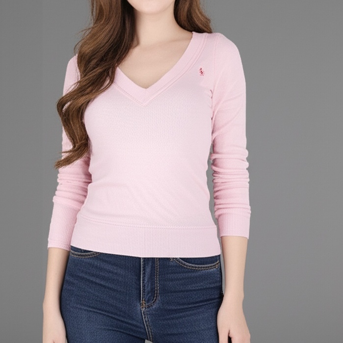🌸 Blouse1716 เสื้อแขนยาวคอวีชมพูพาสเทล เข้ารูปสวย แมทช์ง่ายทุกลุค