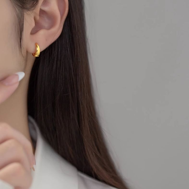 ต่างหูห่วงเงินแท้ S925 รุ่น Rainy ห่วงทรงหยดน้ำ สีเงิน สีทอง ตุ้มหูห่วง เงินแท้ทั้งชิ้น Silver925