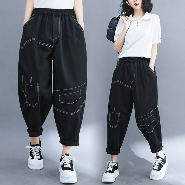 กางเกงยีนส์วินเทจ กางเกงขายาว By LZcotton and linen