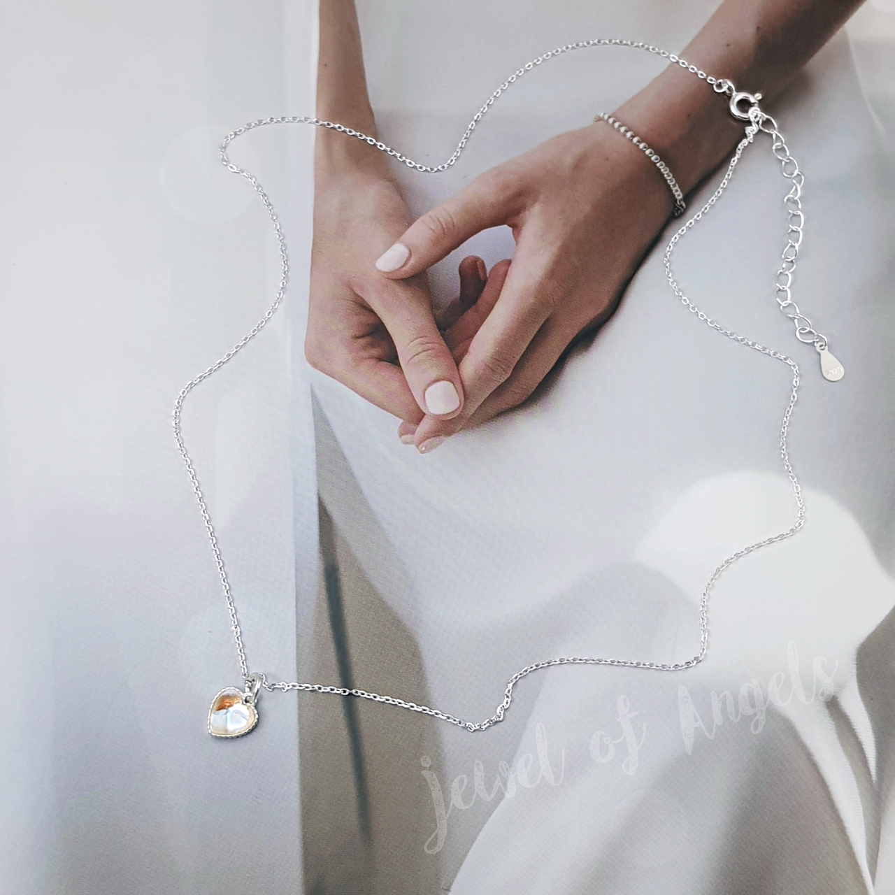 สร้อยคอสั้นเงินแท้ S925 รุ่น Eternal สร้อยลายโซ่ จี้หัวใจมูนสโตน Moonstone สร้อยคอแฟชั่น Silver925