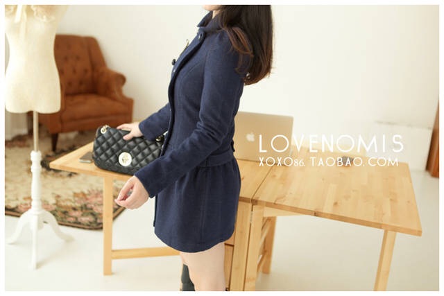 LADY COAT เสื้อโค้ทกันหนาว ยาว 25 นิ้ว ทรงหวานๆ สไตล์เกาหลี พร้อมส่ง ไม่รวมเช็มกลัด DARK BLUE