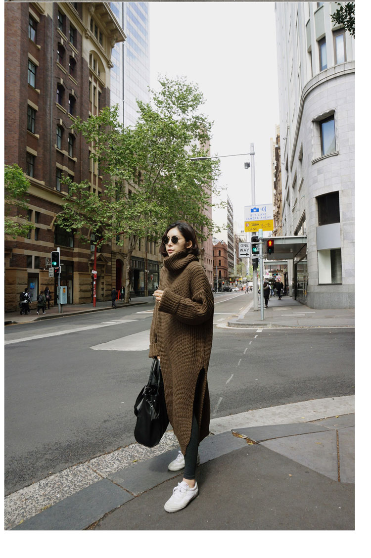 เสื้อไหมพรมคอเต่าตัวยาวโคล่ง ไหมพรมอุ่น ยืดได้เยอะ เรียบแต่เก๋