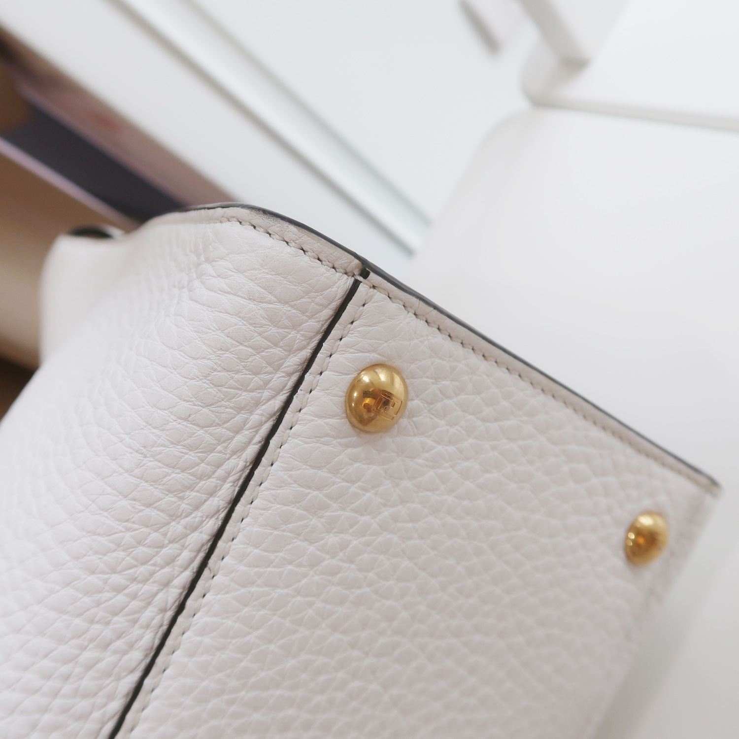 Fendi White Grained Calfskin X-Lite Peekaboo Medium GHW