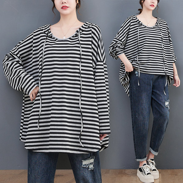 เสื้อทีเชิ้ตคนอ้วนผู้หญิงสไตล์คอตตอนลินินมีไซต์อก 47-48 นิ้ว