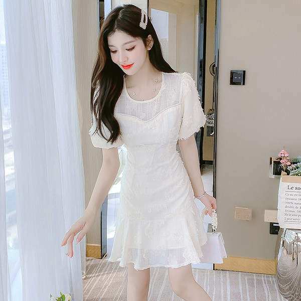 เดรสลูกไม้ เดรสชีฟองสวยๆ แขนสั้น By Meiyi women's clothing