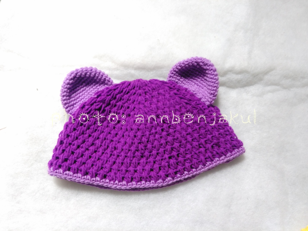 หมวกหมีถักโครเชต์ สีม่วง