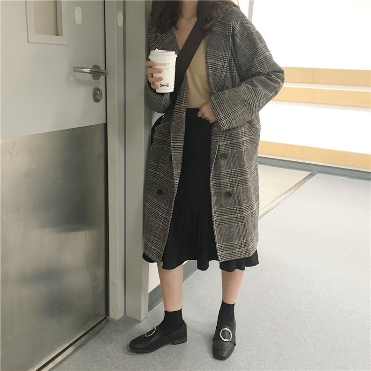 Korea Minimal Coat เสื้อคลุมกันหนาว ตัวยาว สไตล์เกาหลี ผ้าทอลายสก๊อต บุซับในกันลม