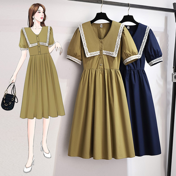 เดรสคนอ้วน เดรสสาวอวบ ชุดเดรสคนอ้วนวัยรุ่นแขนสั้น BY PLUS SIZE Girl