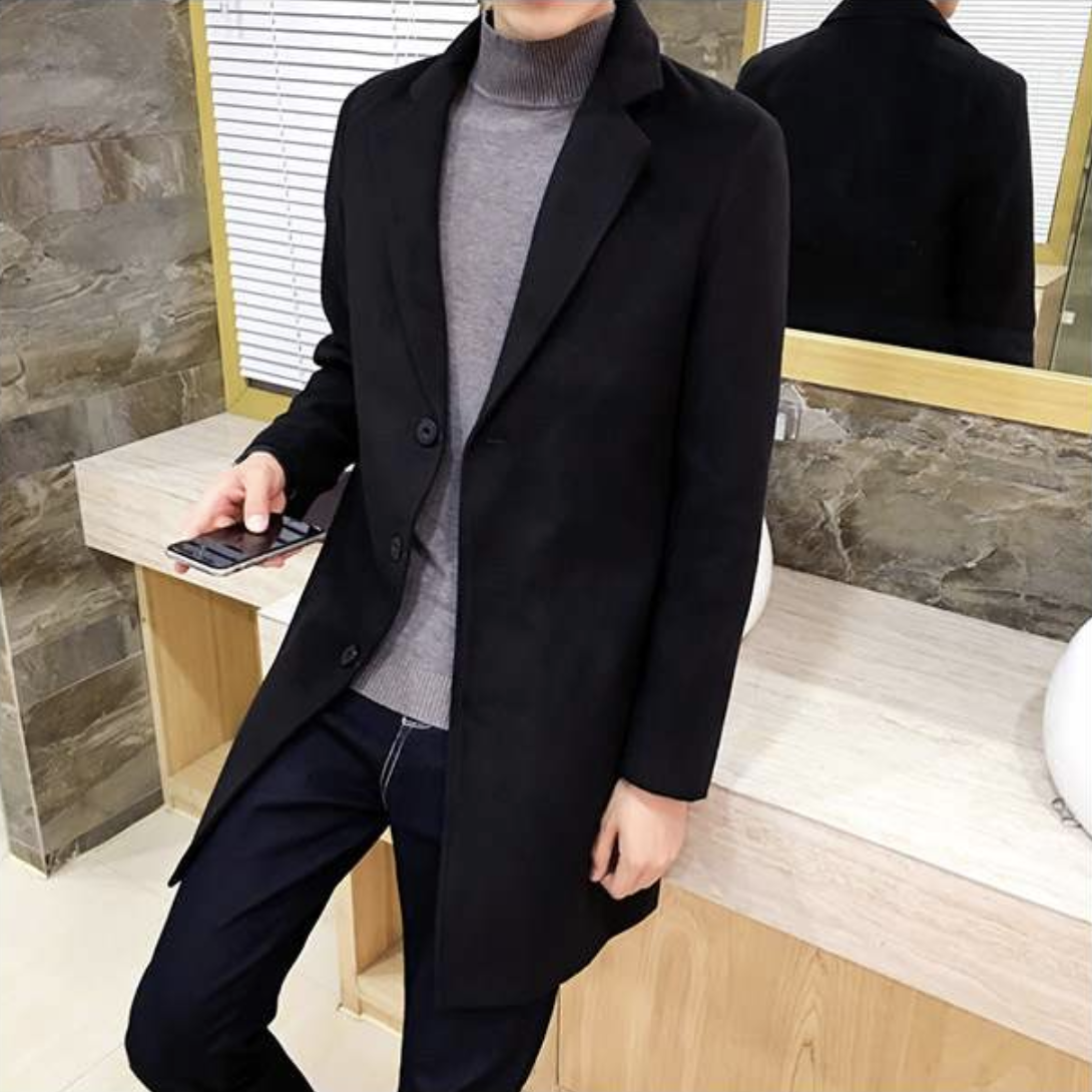 เสื้อโค้ทผู้ชาย สไตล์เกาหลี ทรงคลาสสิค ใส่ง่ายเข้ากับทุกชุด กันหนาวได้ดี พร้อมส่ง สีดำ