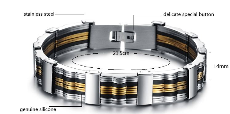 สร้อยข้อมือผู้ชาย กำไลข้อมือผู้ชาย 316L Stainless Steel ผสมผสานกับ Silicone สีดำ อย่างลงตัว ขั้นด้วยสีทอง สุดหรู no 622071