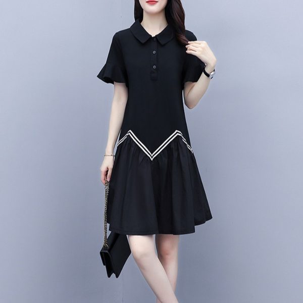 เดรสคนอ้วน เดรสสาวอวบ ชุดเดรสคนอ้วนวัยรุ่นแขนสั้น BY PLUS SIZE Girl